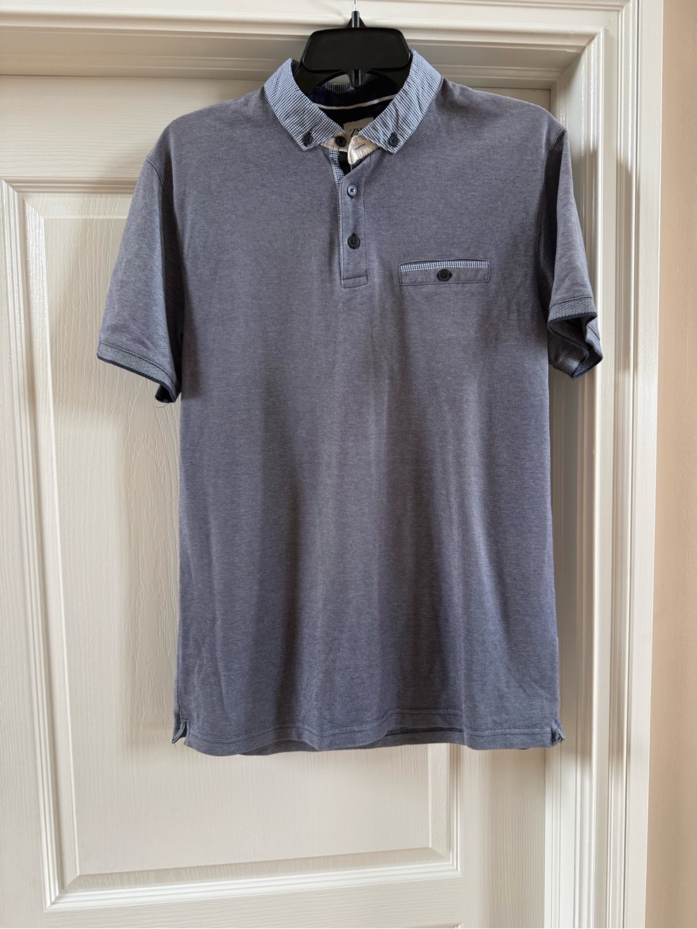 Men’s Zara Polo Shirt Gray Contrast Trim Pocket Short Sleeve Size Large